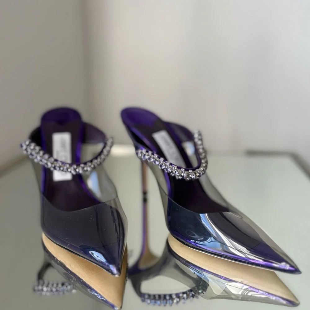 New Jimmy Choo Bing Crystal Clear Mule Pumps $1,150 37.5 - Picture 14 of 16